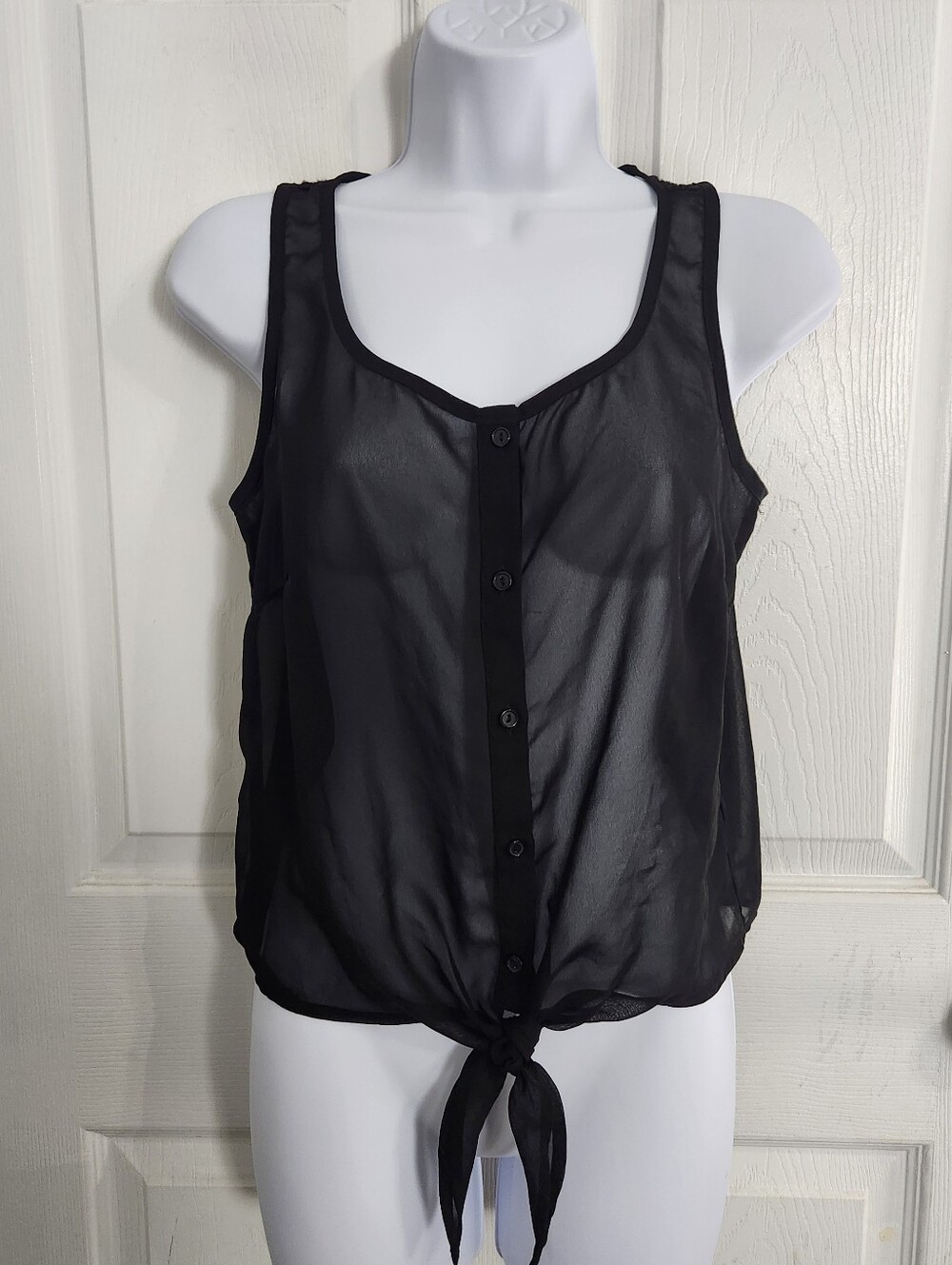 Whimsigoth black lacey sheer button up sleevless top dark romantic Y2K medium